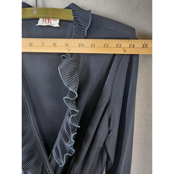 R&K Originals Knit Black Wrap Dress with Satin Ruffle Trim - Size Missing - Picture 6 of 8